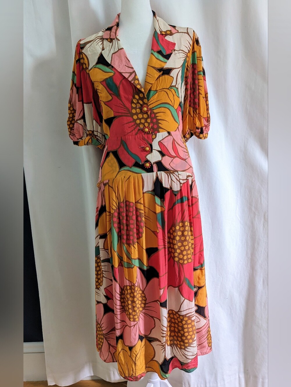 Farm Rio Sunflower Midi Dress Size Small See flaws *read description